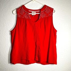 Knox Rose Blouse Sleeveless Red Shirt Western Floral Tank Top size Medium